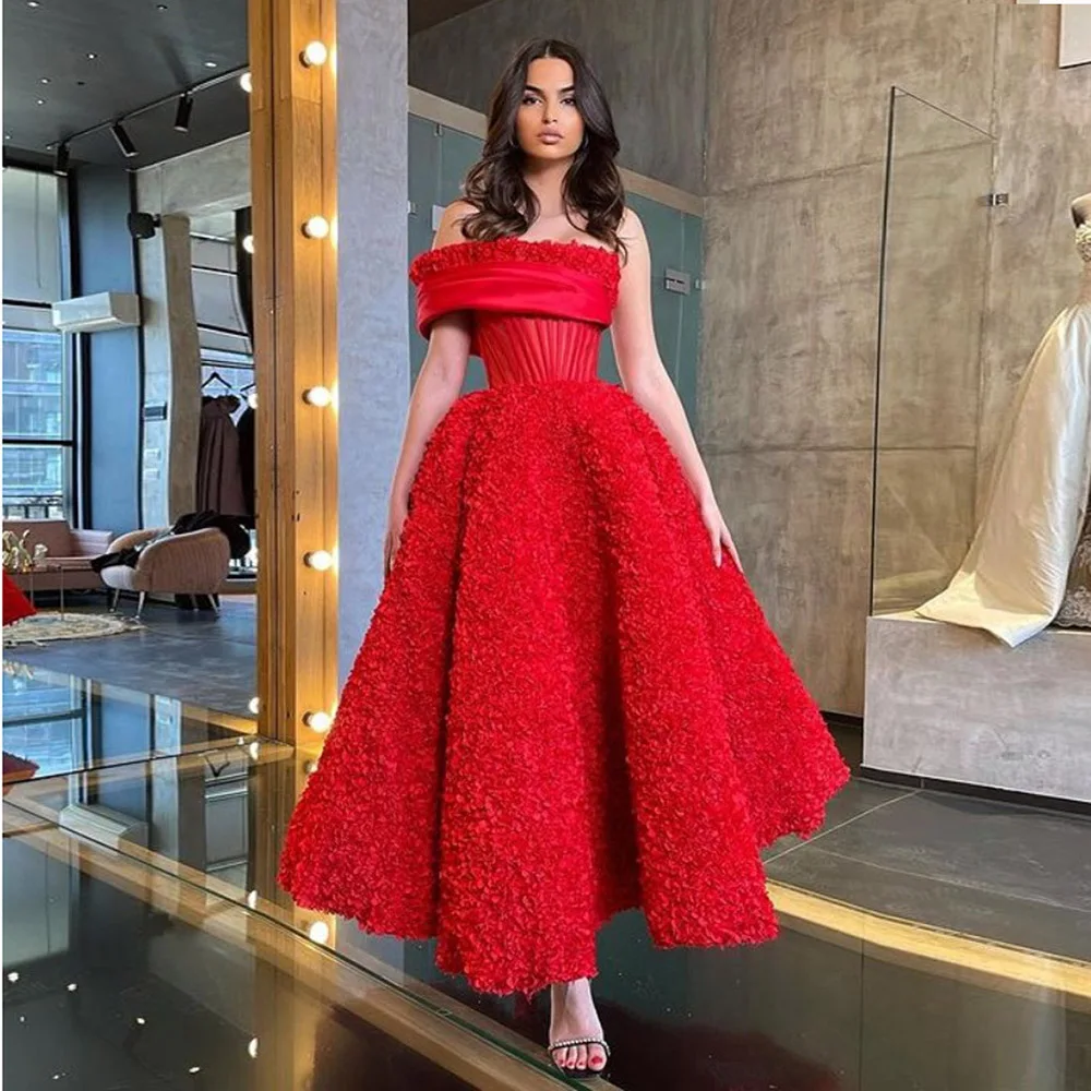 

New Arrival Prom Dress Red Fashion One Shoulder Layered Tulle Ball Gown Elegant Backless Ankle-Length Evening Party Dresses