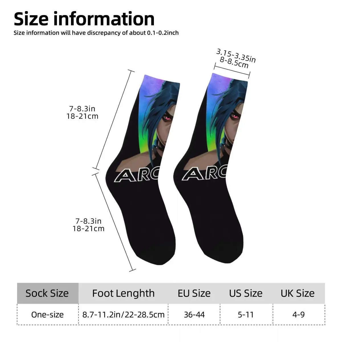 Arcane Vi und Jinx Anime Strümpfe Herren Socken weiche atmungsaktive lustige Socken Frühling Skateboard Anti-Rutsch individuelle Socken Geburtstagsgeschenk