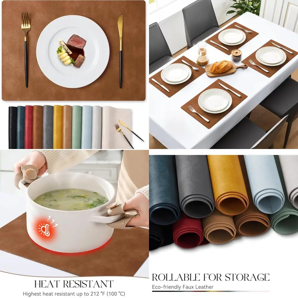 

Waterproof Faux Leather Placemats Set of 12 - 12x17 Inch, Oil-Proof, Wipeable, Heat Resistant, Durable PU Mats for Everyday Use