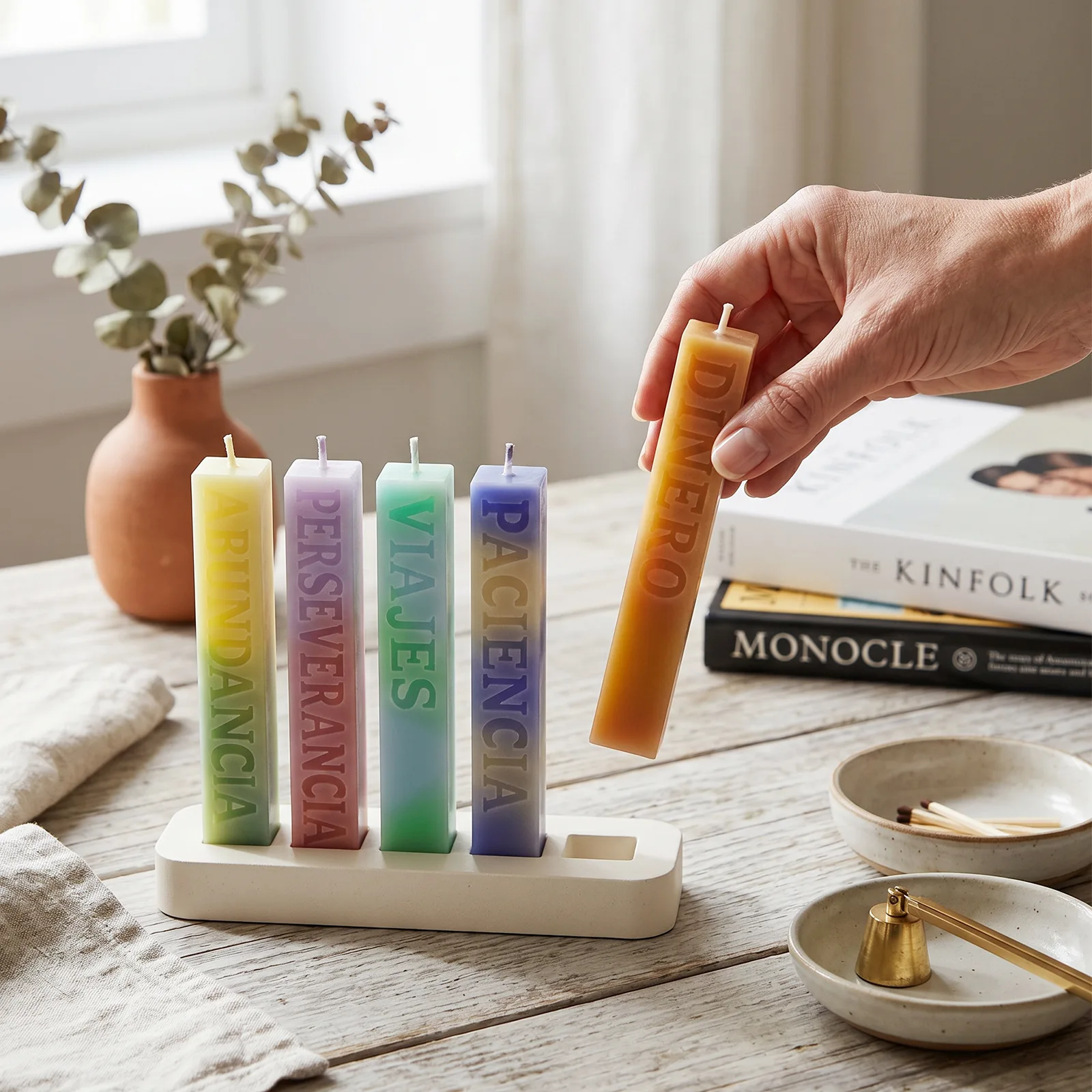 Spanish Greetings Candle Mold DIY Rectangular Candle Stick Gift For Family Friend Teacher Casting Plaster Ornaments Resin Mold