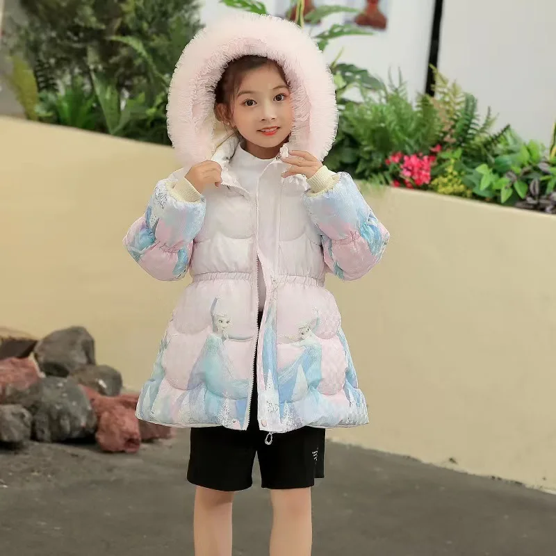 Meninas roupas congeladas elsa para baixo jaqueta 2024 inverno crianças trajes de princesa acolchoado algodão grosso casacos crianças moda outerwear