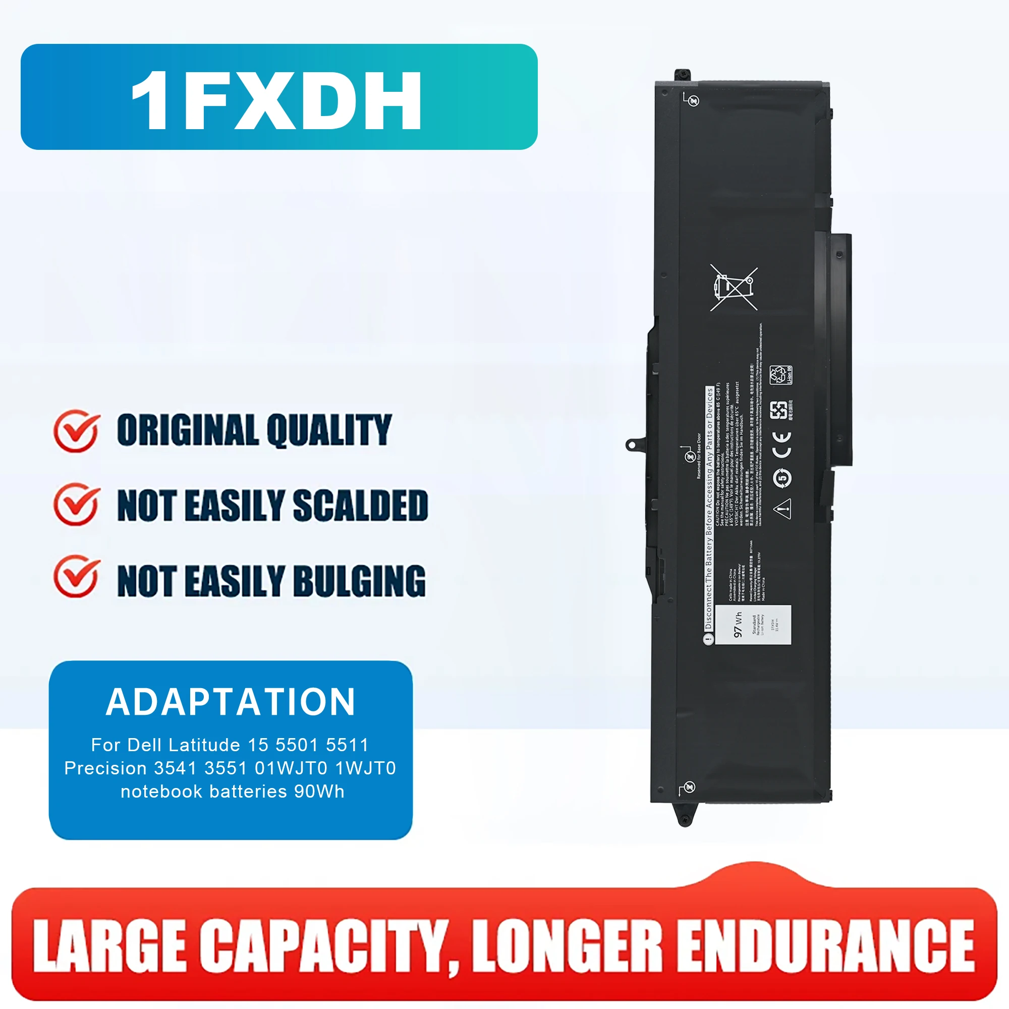 

Высококачественная батарея 1FXDH для ноутбуков Dell Latitude 15 5501 5511, Precision 3541 3551, 01WJT0, 1WJT0, 90 Вт·ч