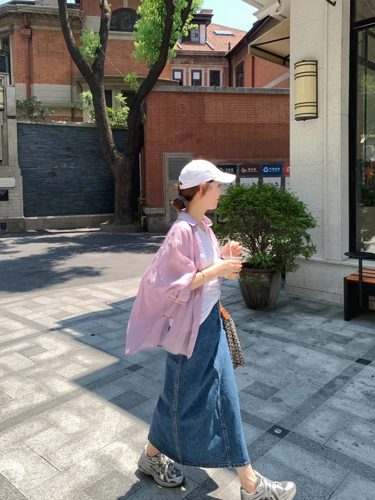 

Льняная женская рубашка Spring Lazy Sle Bright Color с длинным рукавом, прямого кроя, однотонная, для путешествий, с защитой от солнца