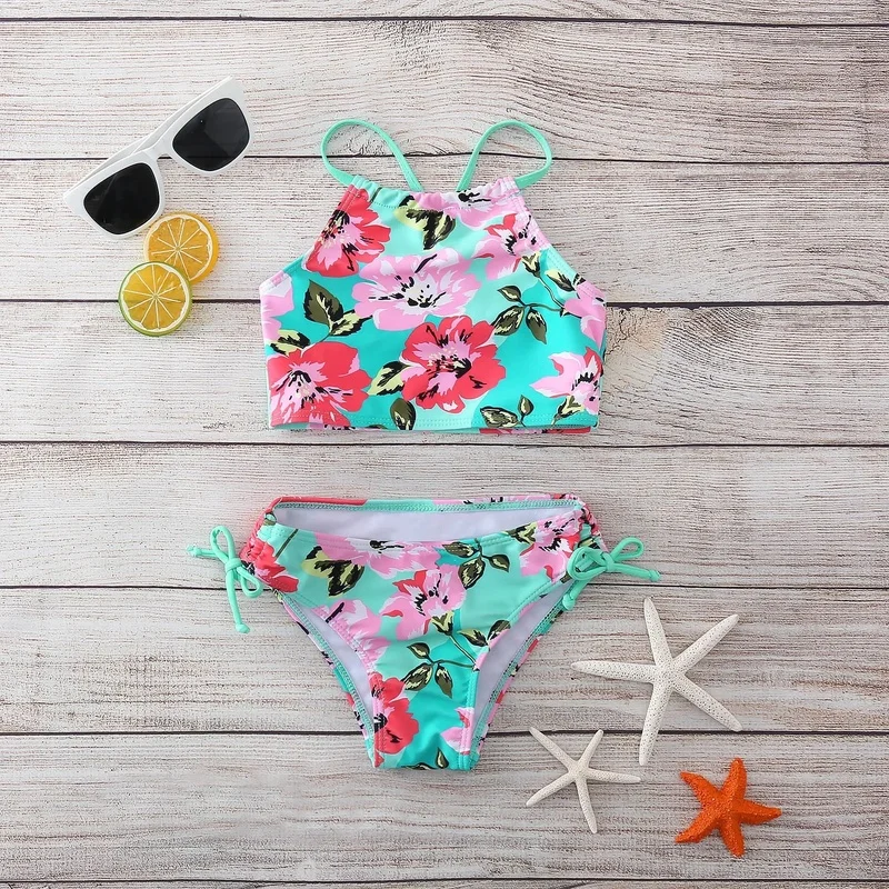 7~14Years Summer Girls Swimsuit Floral Printed Girls Swimwear Two Pieces Children Swimwear Kids Beach Wear Biquini Infantil