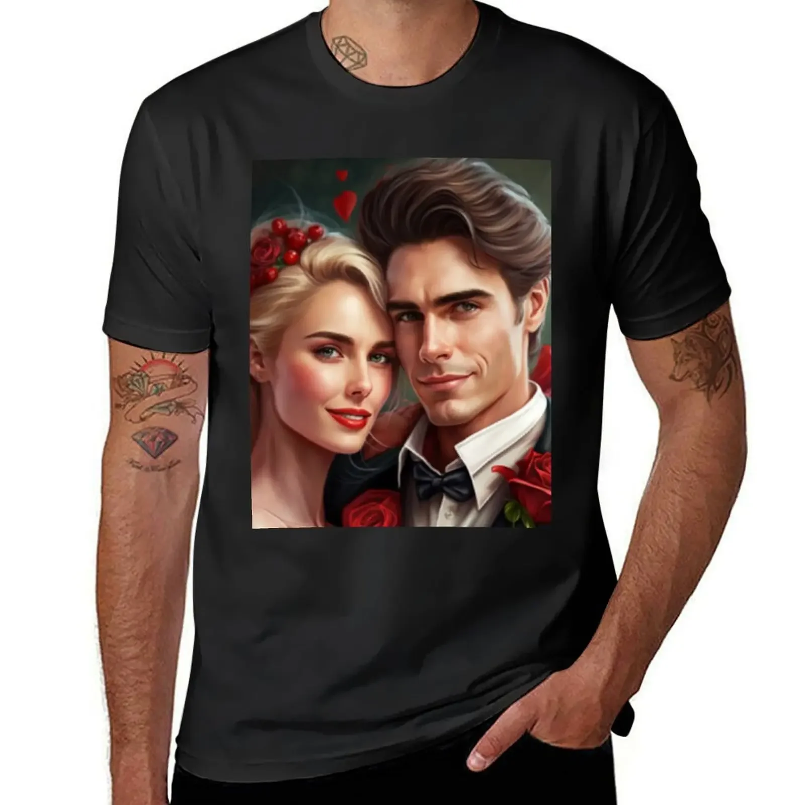 Love in Bloom: A Portrait of Romance and Passion T-Shirt graphic t shirt vintage kawaii clothes black t-shirts for men