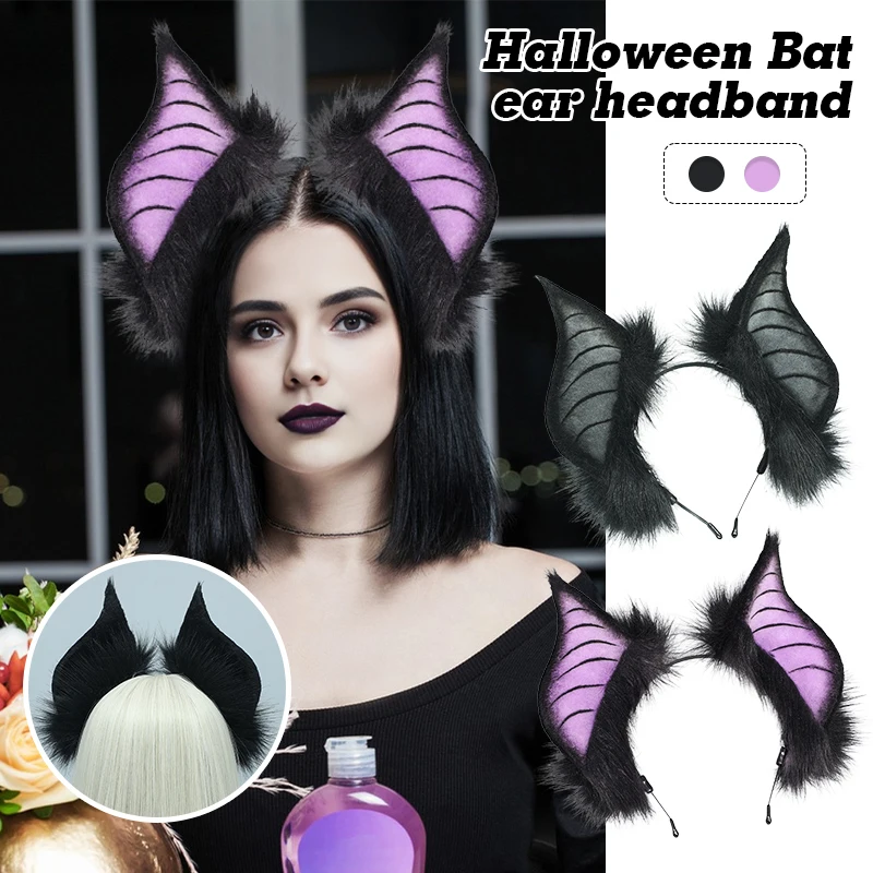 Animal Cosplay Costume Props Halloween Bat Ear Headband Faux Fur Handmade Animal Ears Headwear Carnival Party