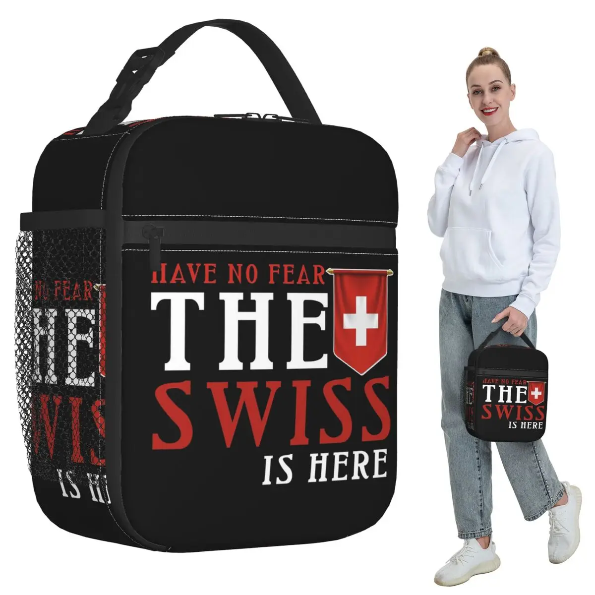 

Swiss Switzerland Flag Insulated Lunch Bag for Kids School Cooler Thermal Food Box Tote Portable Lunch Boxes Container