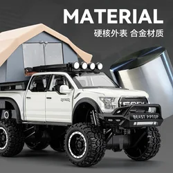 1:24 포드 F-150 랩터 장난감 자동차, 다이캐스트 미니어처 모델, 스포츠 사운드 및 라이트 교육용 컬렉션, 어린이용 선물