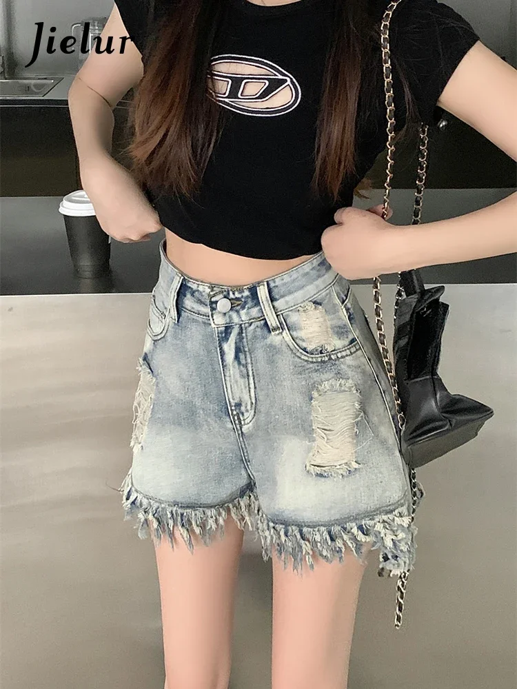 Jielur Summer New Vintage Sexy Straight  Denim Women's Jeans Fashion Slim Fit Light Jeans Female Casual Chicly Young Shorts