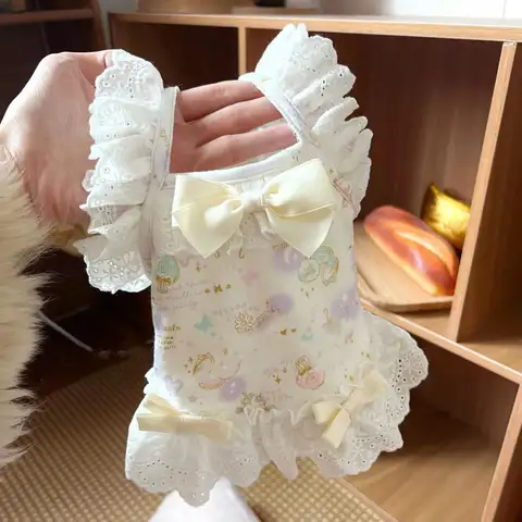 Lace Camisole Dress For Dogs & Cats Pet Vest With Floral Print Breathable Mesh Skirt Outfit For Small Breeds, Puppies