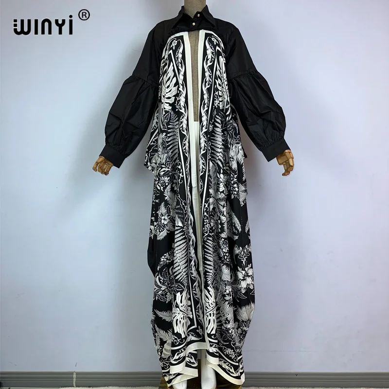 Imagem -05 - Winyi-cardigan de Manga Comprida para Mulheres África Manga Comprida Street Wear Estampa Senhora Muçulmana Ramadã Popular Quimonos Moda Kuwait Kaftan Verão