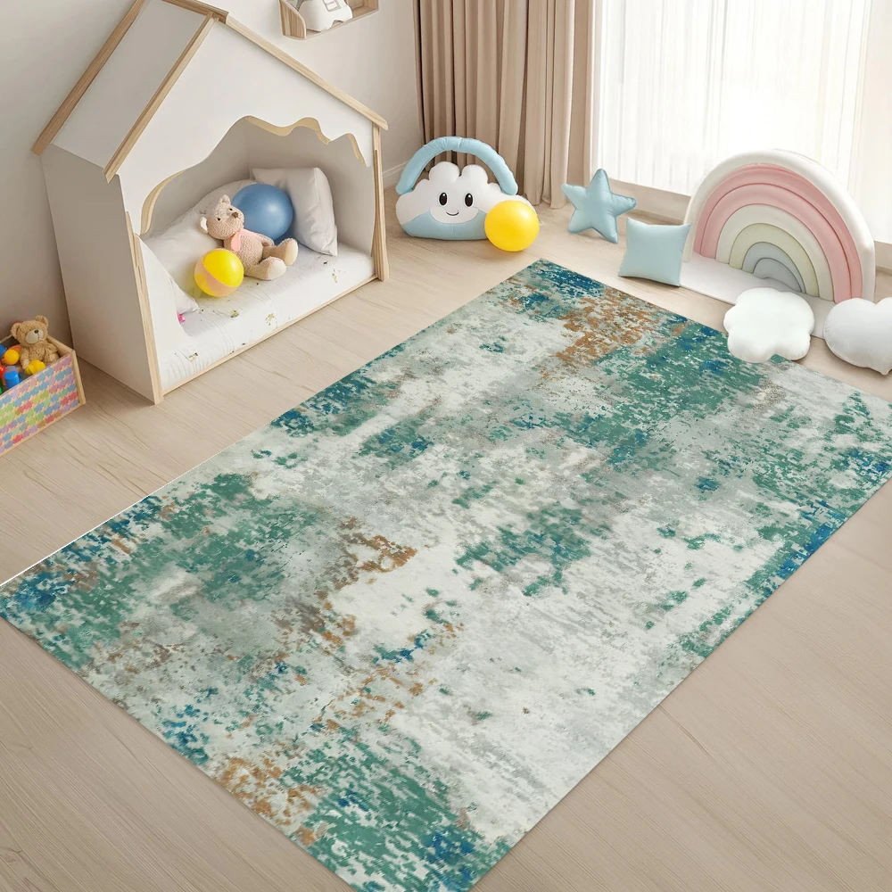 Light Green-Gray Brushstroke Texture Carpet Industrial Minimalist Non-Slip Soft Mat for Living Room Bedroom