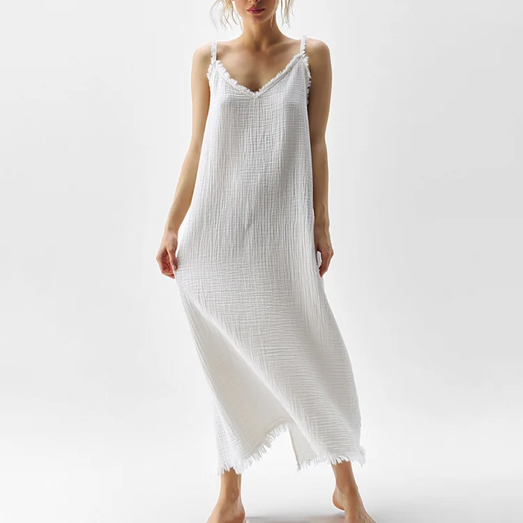 Casual Female Nightgowns Spaghetti Strap Sleepwear Split Nightwear Backless Pajama Ankle-Length Dress Women Nightwear