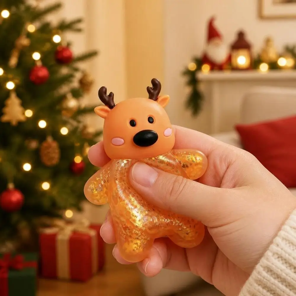 Cartoon Christmas Squishy Reindeer Soft Clear Glitter Squishy Fidget Smooth Surface Christmas Tree Santa Claus Squishy