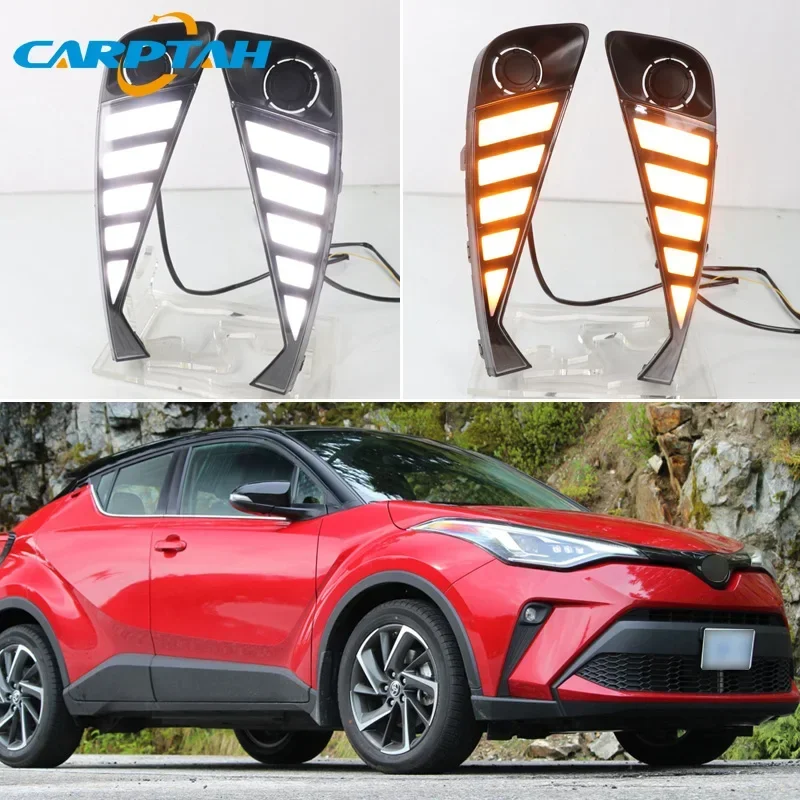 

Car LED DRL Daylights For Toyota C-HR CHR 2020-2022 2023 Yellow Turn Signal Daytime Running Headlamps Auto Driving Lamp Foglamps