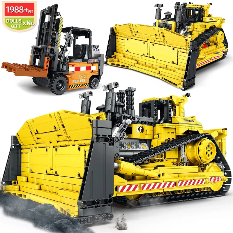 

2.4G Remote Control City Construction Vehicle Building Blocks Mechanical Large Bulldozer Crane Truck Model Bircks Toys For Boys