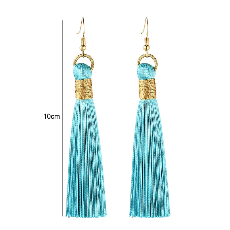 Bohemian Tassel Earrings For Women Statement Fashion Jewelry Drop Dangle Long Earrings Golden Wrap Silk Fabric Vintage Earrings