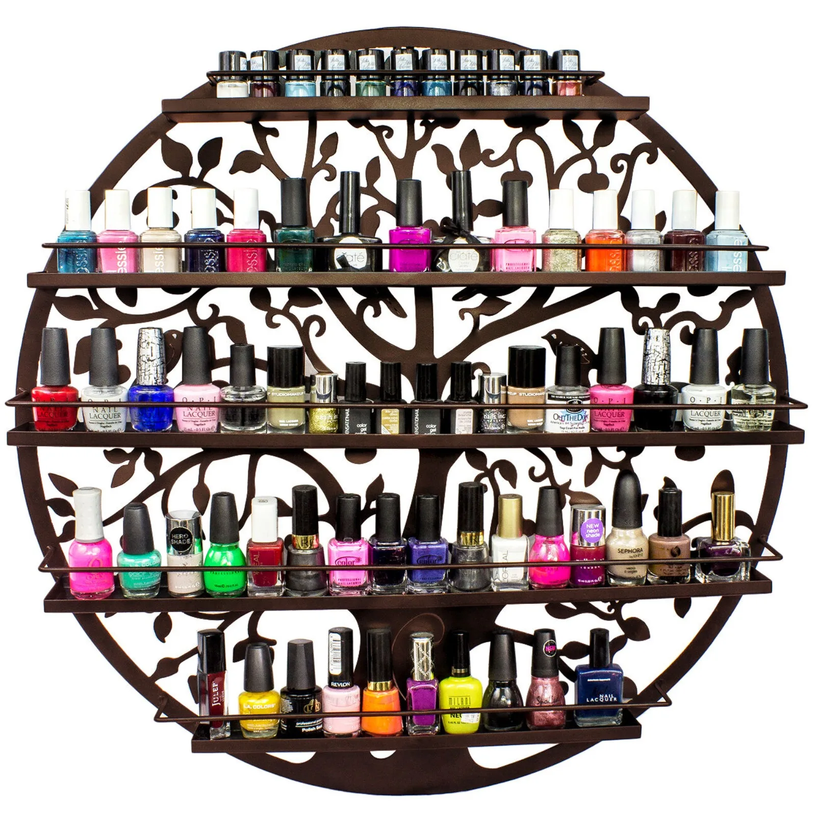 US Wall Mounted 5 Tier Nail Polish Rack Holder Tree Silhouette Round Metal Salon