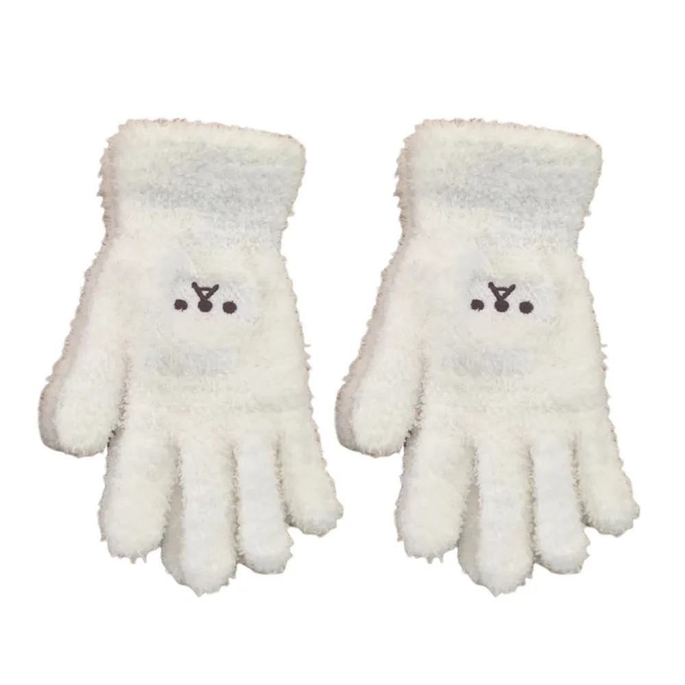 Coral Fleece Embroidery Gloves Antifreeze Soft Material Cashmere Gloves Simple Design Solid Color Winter Gloves Outdoor Cycling