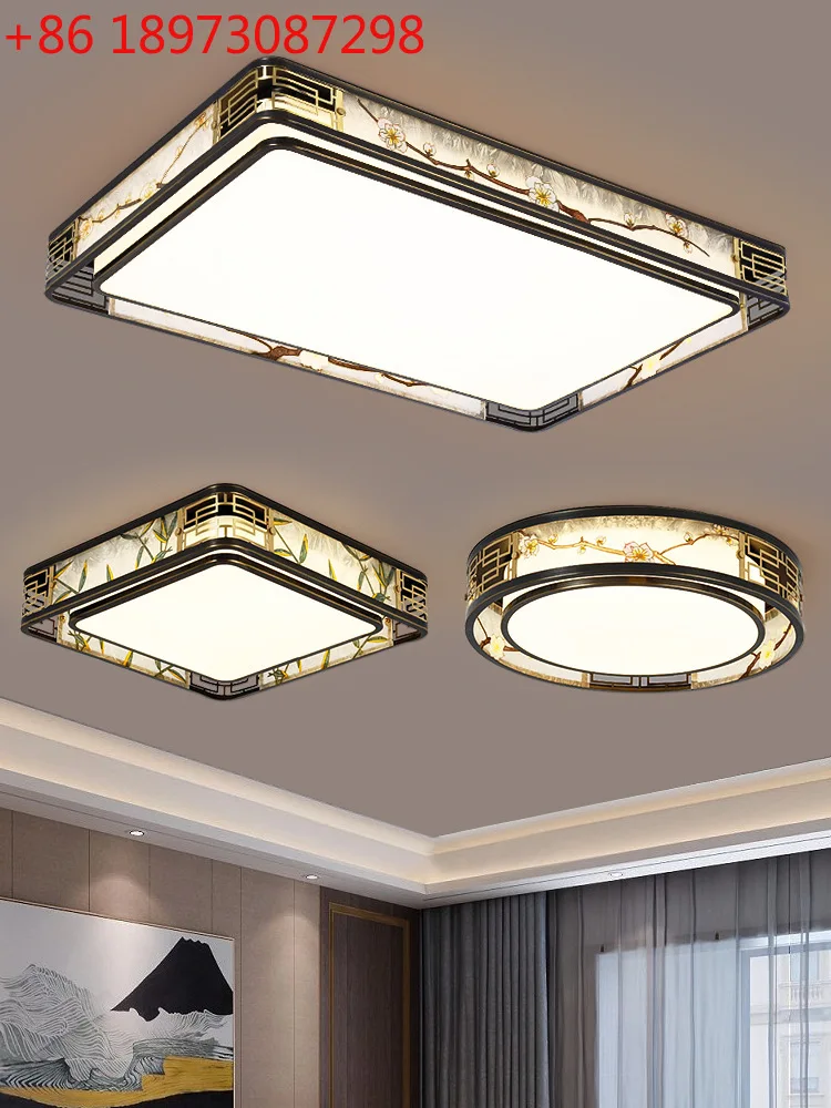 

Новый китайский потолочный светильник, полностью медный эмалированный цвет, прямоугольная атмосфера для гостиной, круглая лампа для кабинета, спальни в китайском стиле