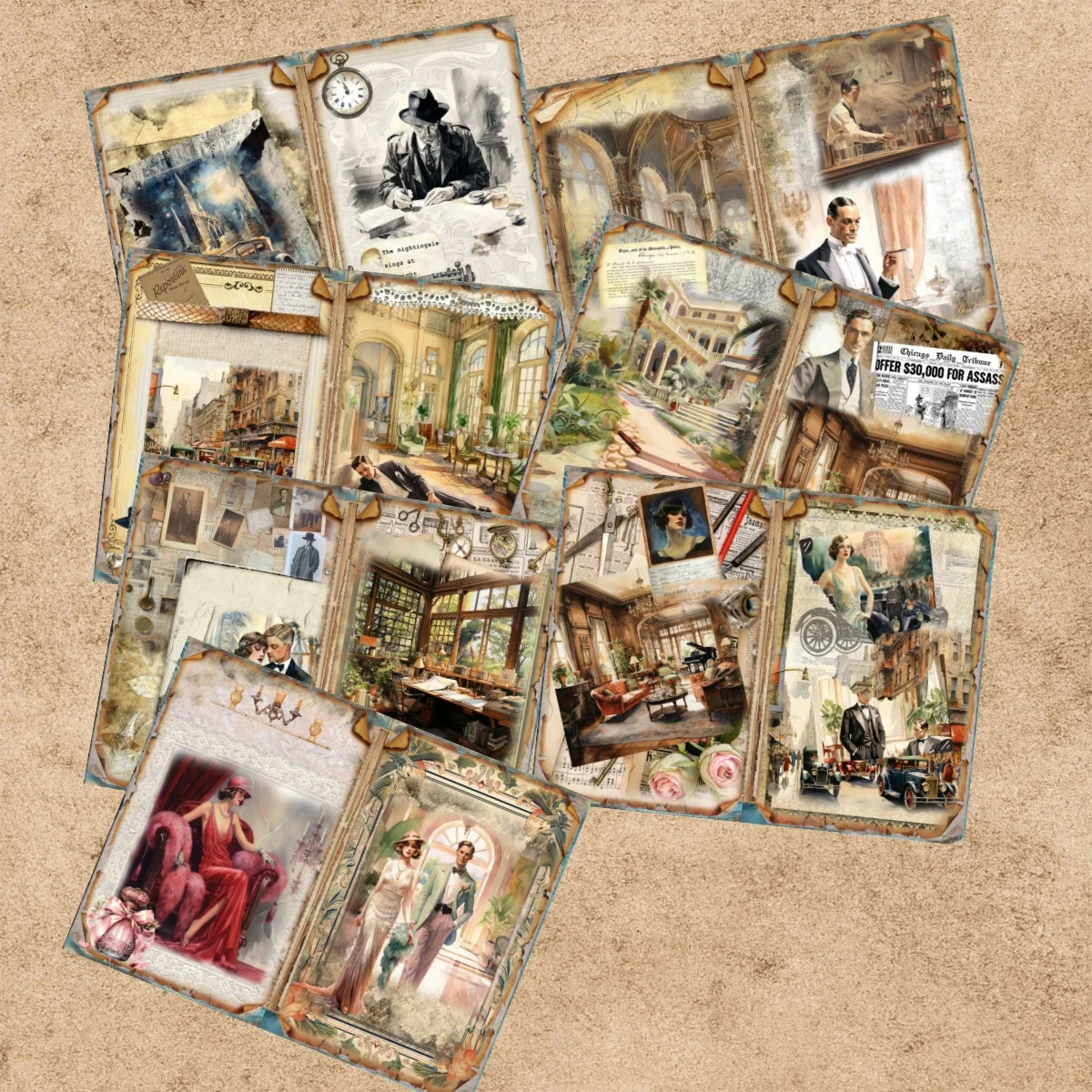 15 Sheets A5 Size Victorian Suit Gentleman Ladies Vintage Car Background Vintage Grunge Journal Planning Scrapbooking view 5