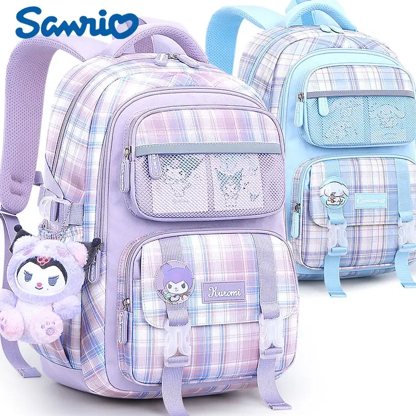 Sanurgente-Cartable d\'école primaire Kuromi, grande capacité, sac à dos léger pour enfants, protection de la colonne vertébrale, nylon étanche