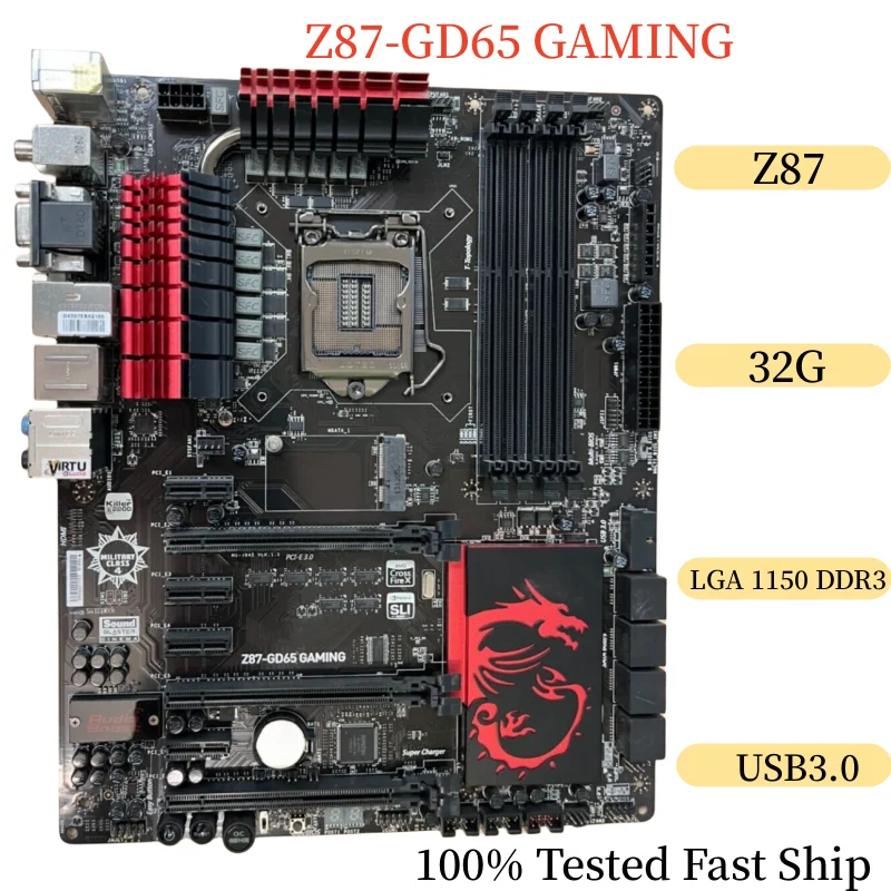 

For MSI Z87-GD65 GAMING Motherboard MS-7845 32GB LGA 1150 DDR3 ATX Mainboard 100% Tested Fast Ship