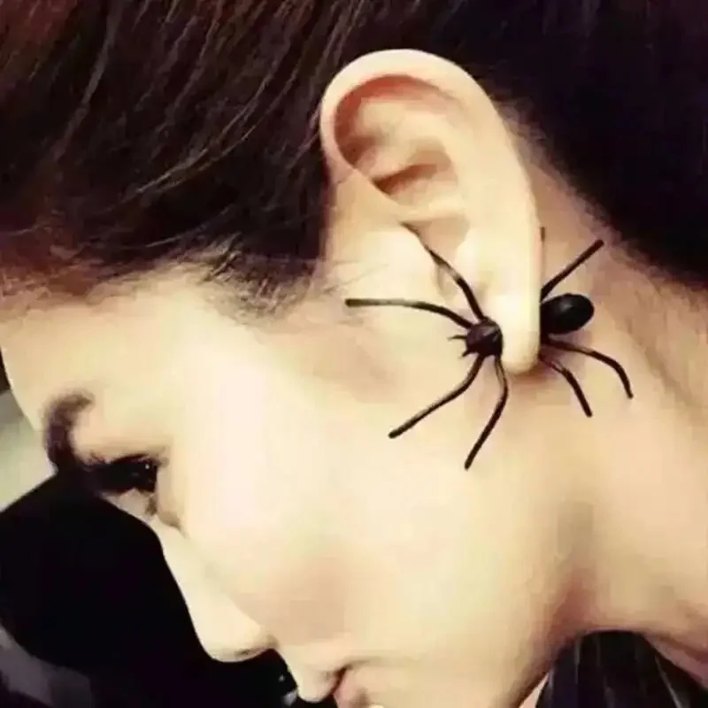 1/3/6pcs Punk Street Cool Personality Alternative Black Spider Earrings  Exaggerated Hiphop Stud Earrings KOREAN Funny Earrings