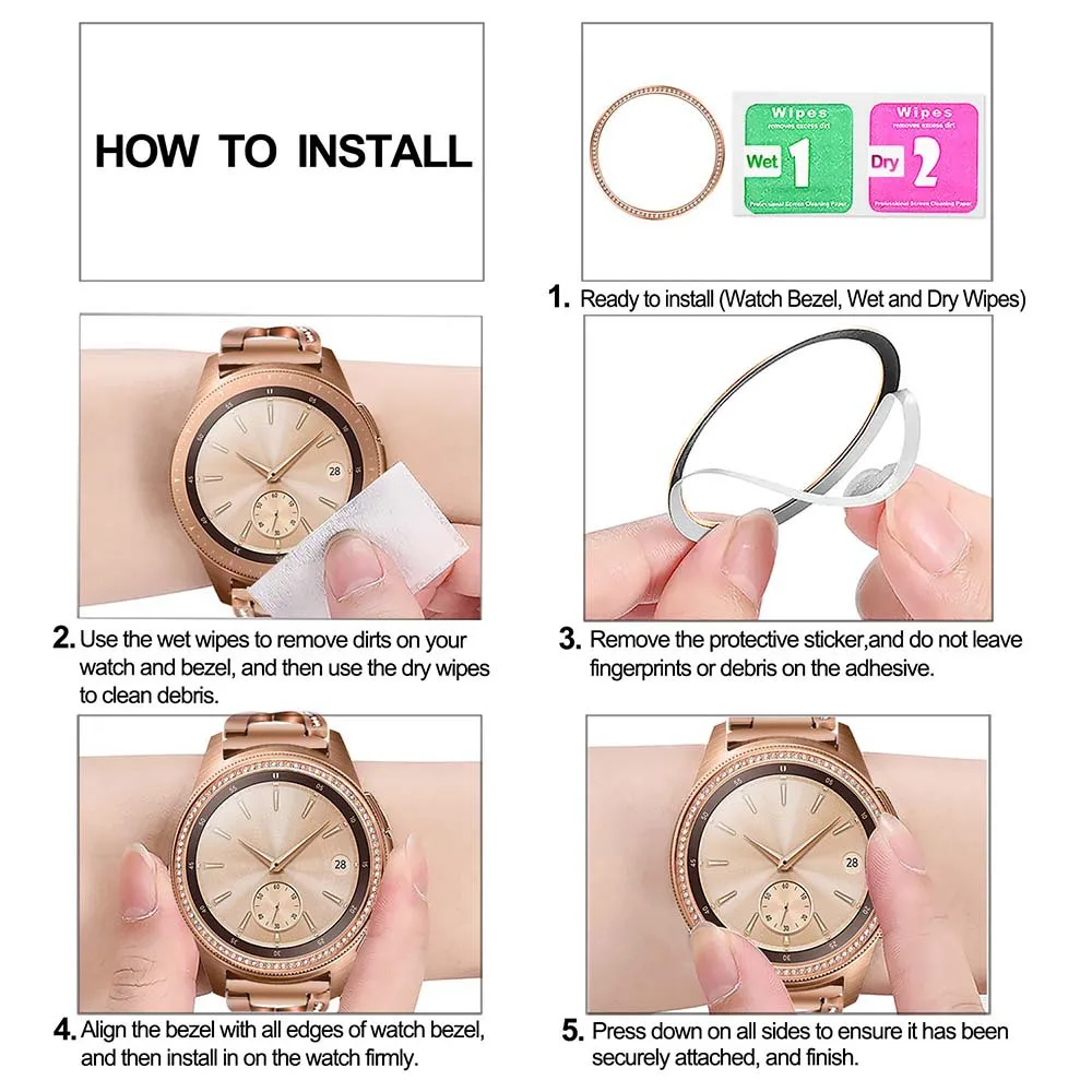 Diamond Bling Bezel For Samsung Galaxy Watch 4 Classic 42mm 46mm/ Gear S3 Frontier  Metal Ring Adhesive Cover Anti Accessories