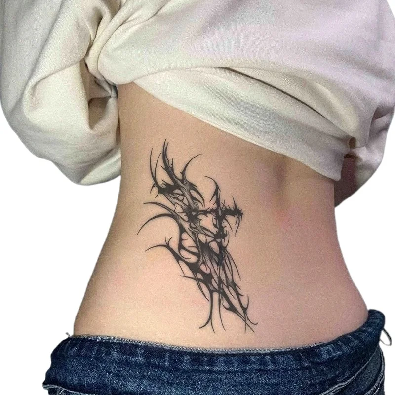 Herbal Semi Permanent Temporary Tattoos for Woman Fake Tattoo Waist Thorn Cross Waterproof Tattoo Sticker Art Cover Scar