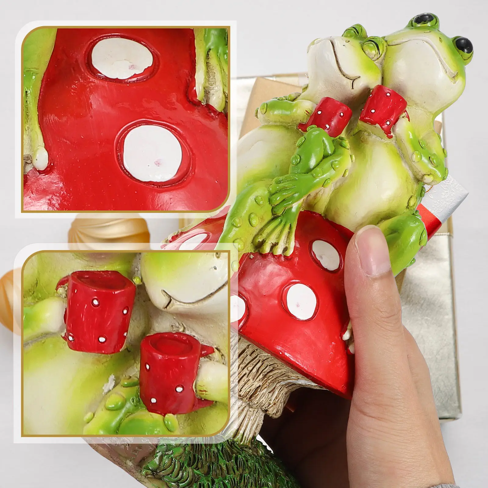 

Lifelike Resin Couple Frogs Mushroom Shape Decoration Realistic Simulation Frogs Adornment for Indoor Outdoor Desktop Courtyard