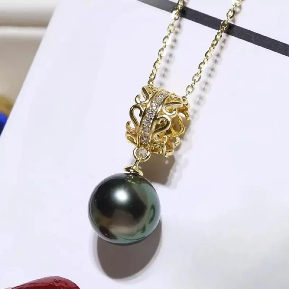 

Classic Pearl Pendant AAAA9-10mm 10-11mm Natural Tahiti Round Necklace 18in-925s