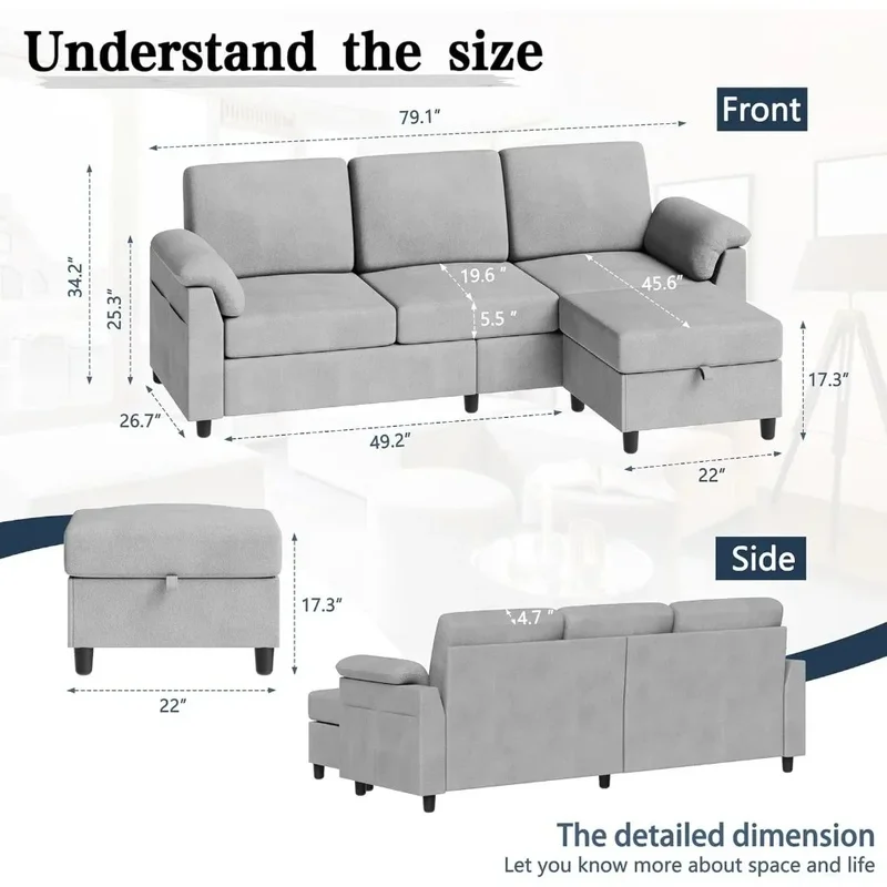 L-Shaped Sectional Sofa for Living Room, 79