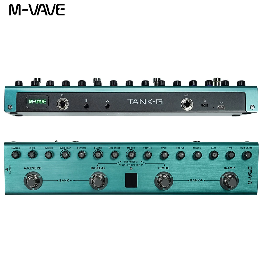 M-VAVE Tank-G Guitar Multi-Effects Pedal Rechargeable 36 Presets 9 Preamp Slots 8 IR Cab Slots 3 Modulation/Delay/Reverb Effects