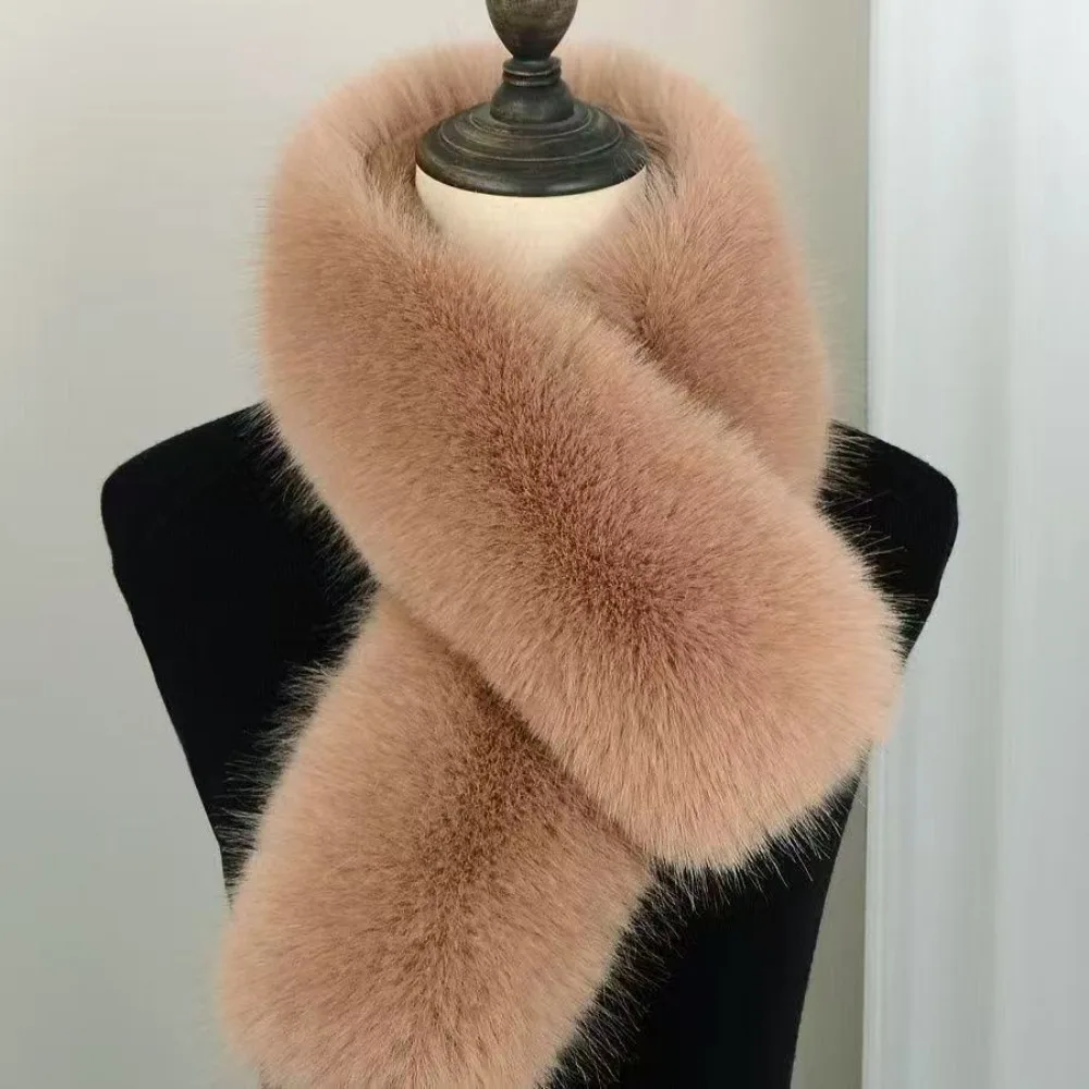 Fashion Soft Faux Fur Scarf Thick Coldproof Cross Scarf Windproof Fake Fox Hair Warm Scarf Women