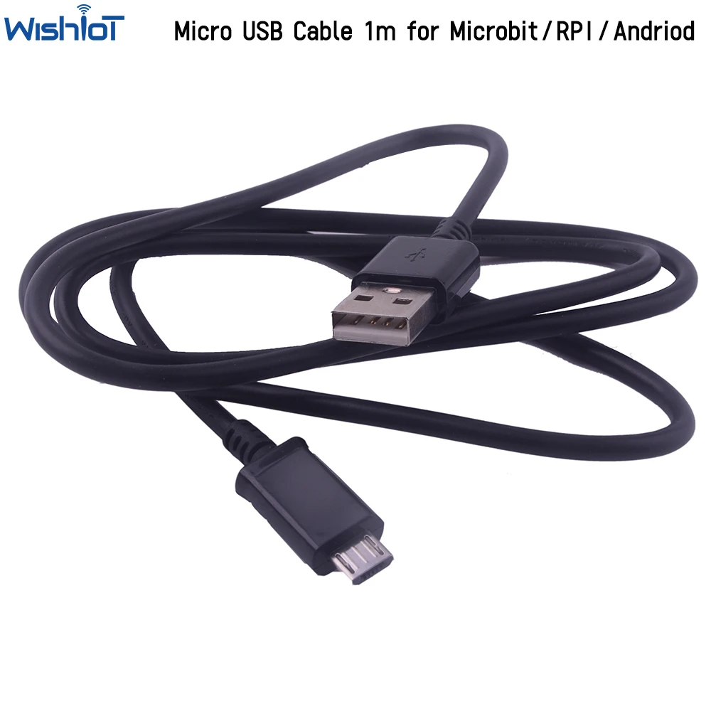 Microbit Micro USB Data Transmission Line 2A Fast Charging Cable TPE Soft Cord Black 1m for Andriod Raspberry Pi Pico Smartphone