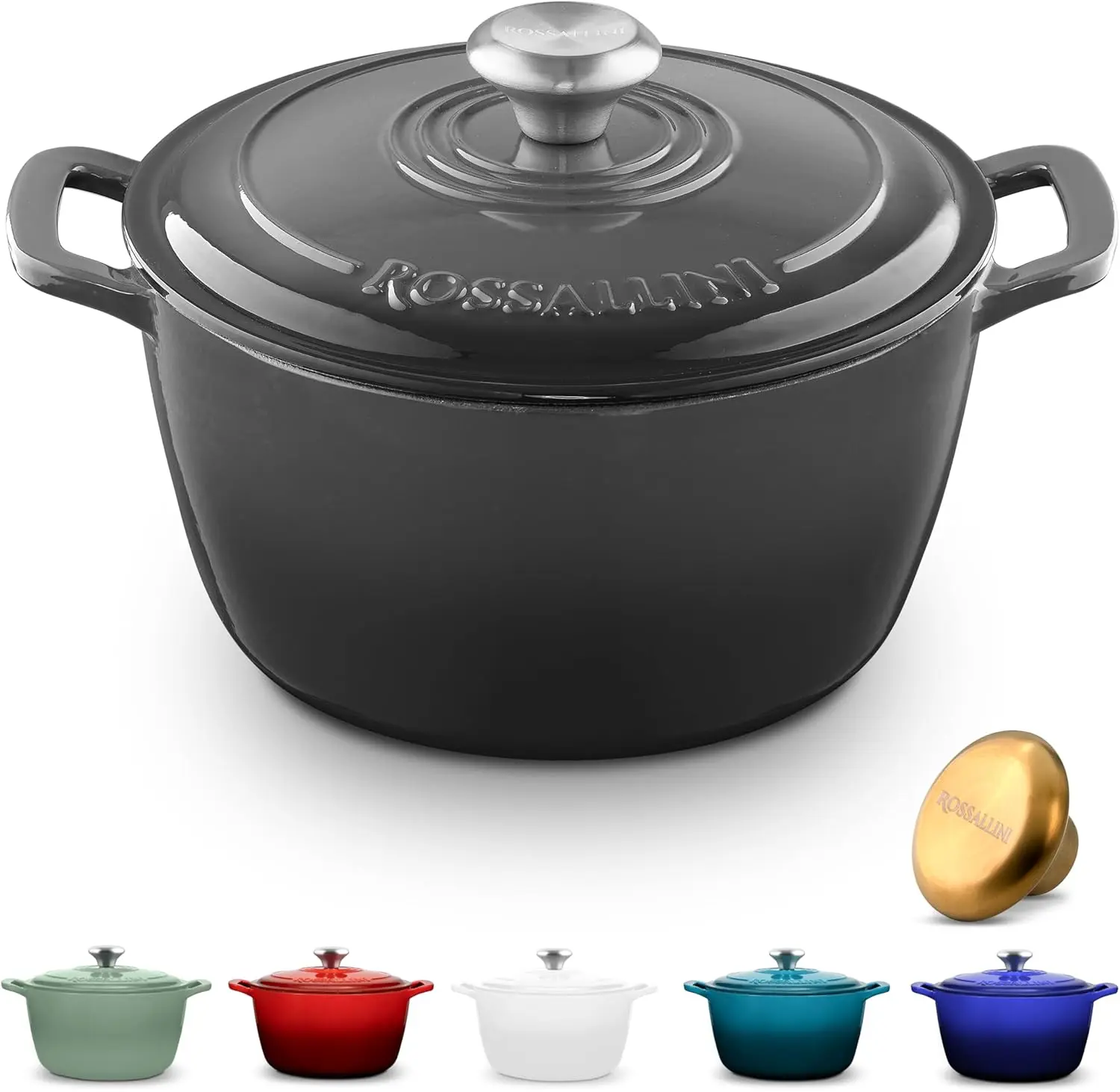 

Signature Enameled Cast Iron Dutch Oven, Non-Stick Serving Pot with Tight Fitting Lid for Perfect Roasting, Baking, Sauteing, an