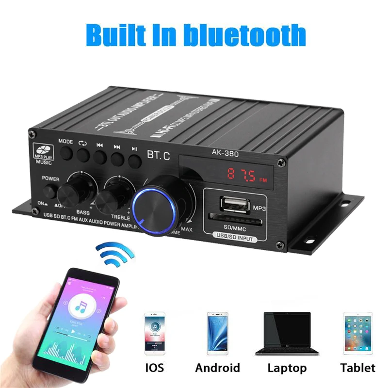 AK380/AK370/AK170 800W Bluetooth Amplifier Audio Karaoke Home Theater Amplifier 2 Channel Power Class D Amplifier USB SD AUX