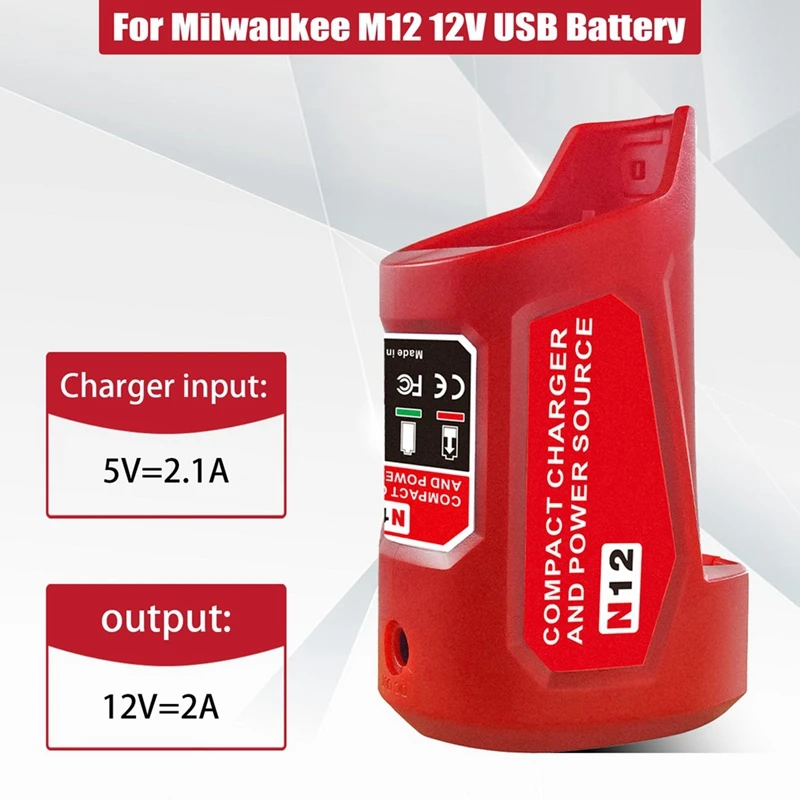 N12 Battery Power Source Adapter For Milwaukee 12V M12 Battery Power Wheel Charger Adapter With 12V DC Port USB2.0 Port