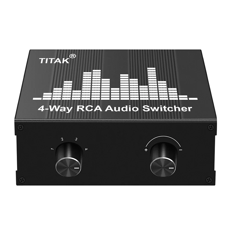 4-Port RCA L/R Stereo Switcher Bi-Directional 1-in-4-out 4-in-1-out Splitter for Sharing Active Speakers System Professional