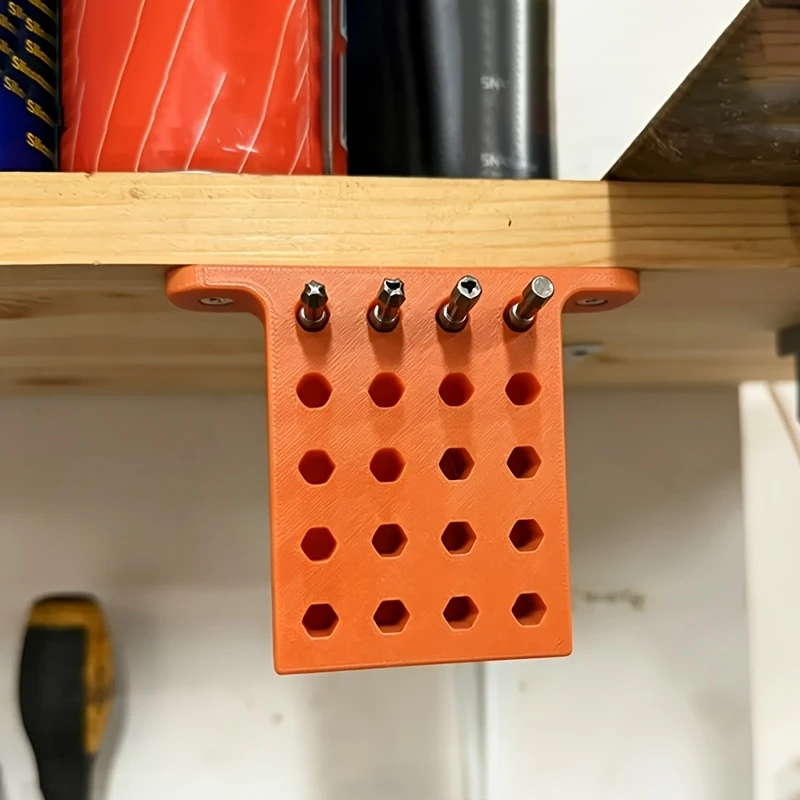 20-Hole Hex Drill Bit Storage Rack Under Desk Hidden Woodworking Tool Organizer Space Saving Easy Access Tools Not Included