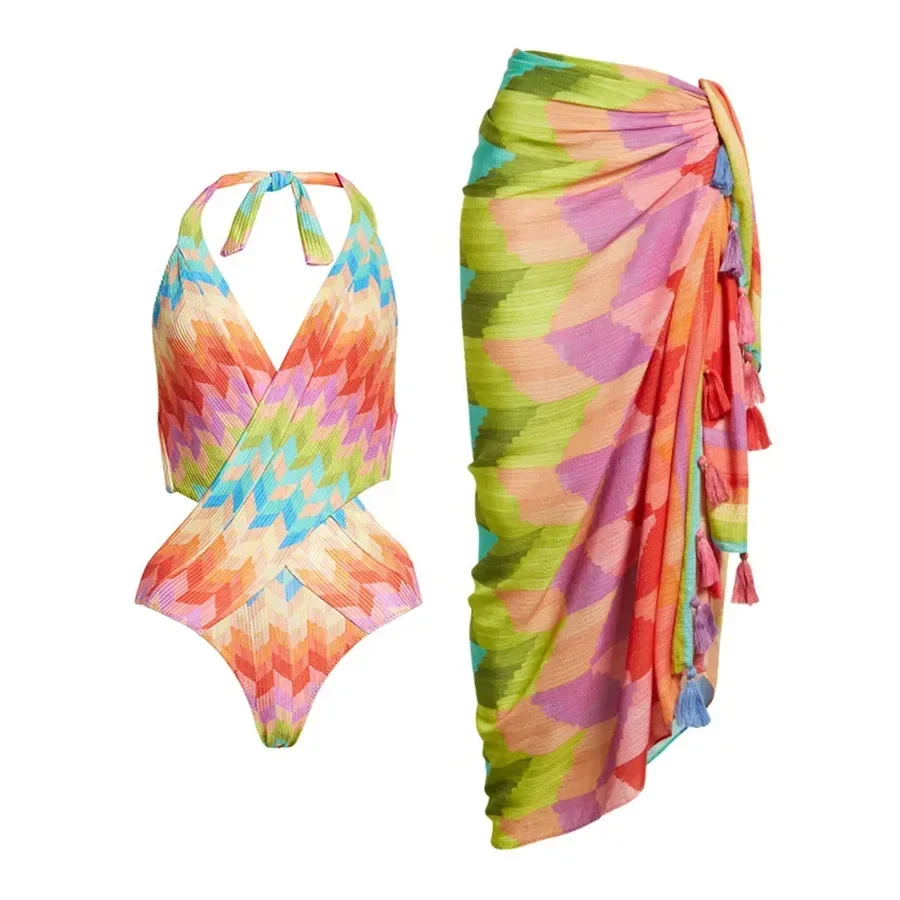 2026 New 2PC Push Up Women Bikini Set Skirt Floral Printed Bikinis Strappy Bandage Swimwear Brazilian Biquini Bathing Suit