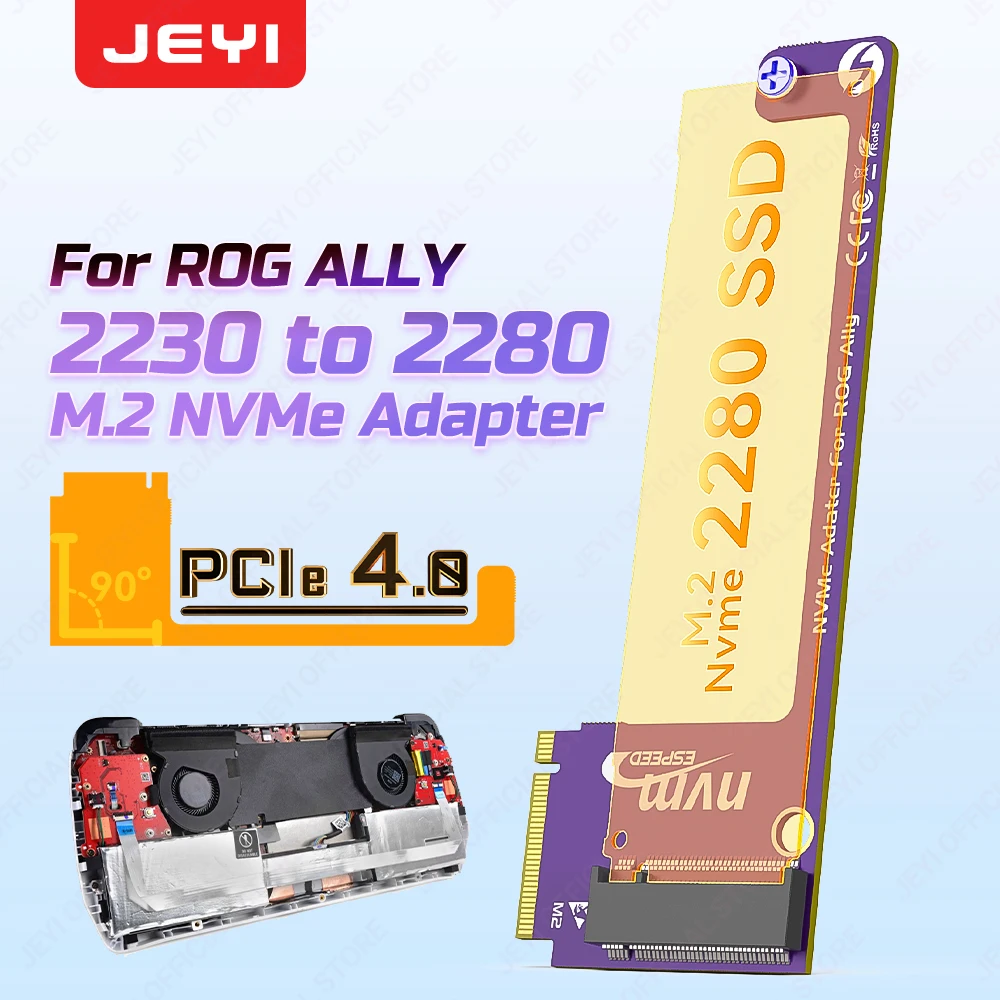 

JEYI 2230 to 2280 Expansion Card for ROG ALLY NVME M-Key 5Pin M.2 PCIE 4.0 Adapter Gold Finger High Capacity Converter 90 Degree