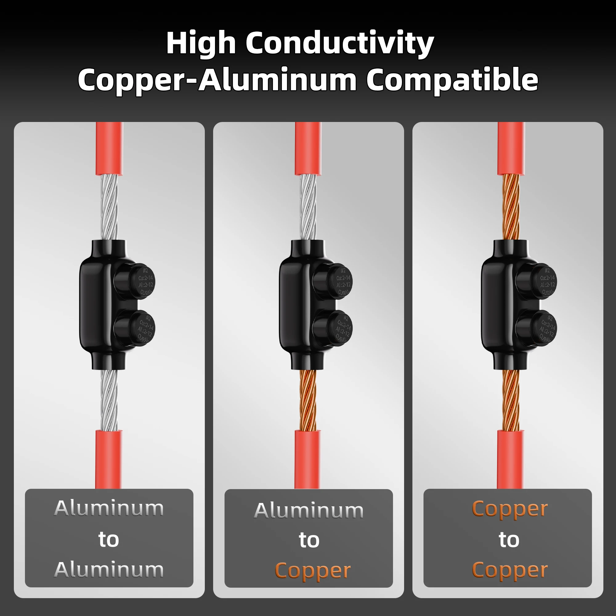 Insulated Inline Splice Connector 2-14 AWG Aluminum to Copper Wire Connectors 5/32