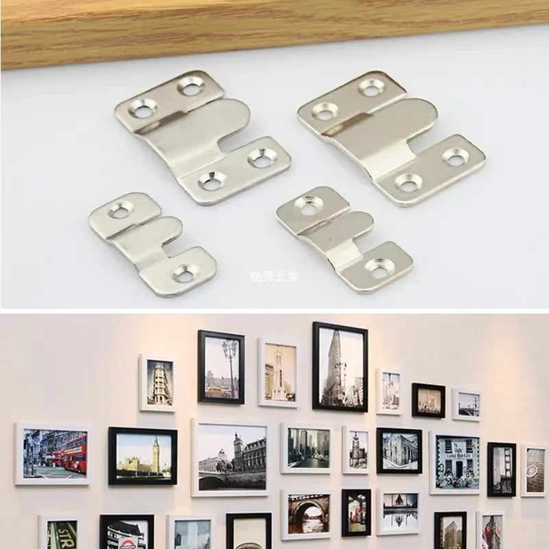 10PCS Stainless Steel Heavy Duty Picture Frame Hook Wall Hanger Sofa Interlock Bracket Joint Bed Corner Hanging Hooks Hardware