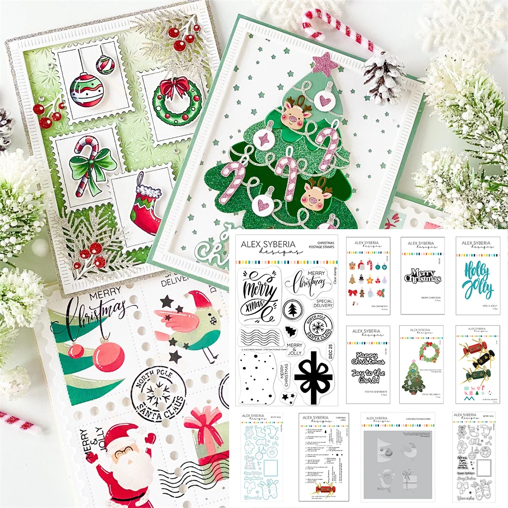 

2025 New Christmas Holiday Full Release Bundle Die Set DIY Scrapbooking Card Postage Holly Jolly Festive Tree Wreath Dies Stamps