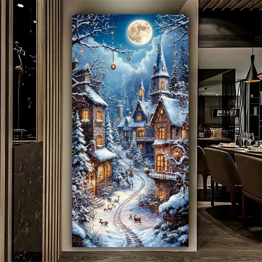 Winter Landscape Diamond Painting Beginner DIY Snow moon View Mosaic House Castle Embroidery Handmade Gift Decor Art Kit