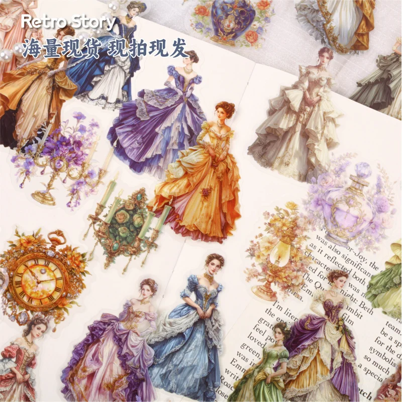 1pack/20Pcs Gorgeous Palace Style Stickers, Retro European Noble Carving Pattern, Elegant Journal Decor Stickers