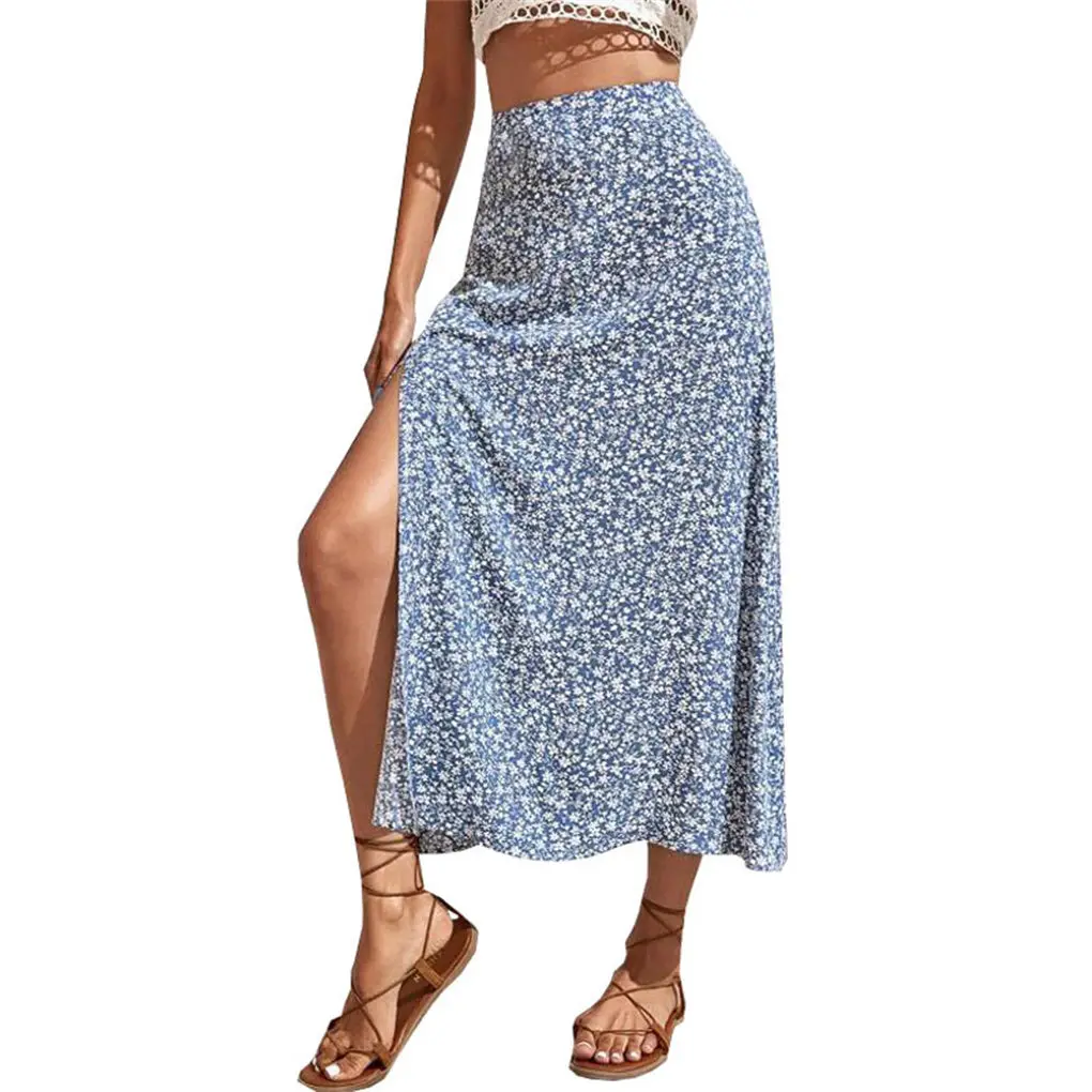 Long Split Swing Skirt Aesthetic Holiday Travel Female Fashion Spring Summer Clothing Banquet Costumes Accessories