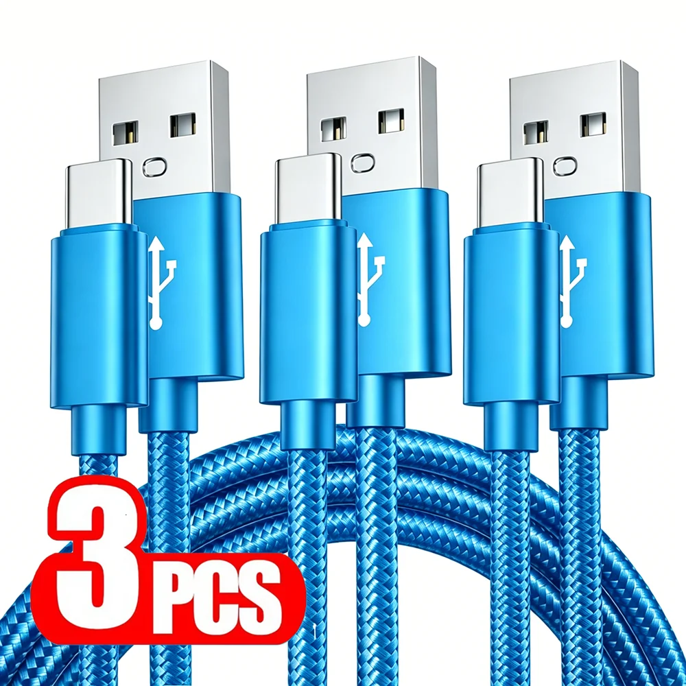 3PCS USB Type C Fast Charge Alloy Braided Cable For iPhone 15 16 17 Pro Max Samsung Google Xiaomi POCO Honor Realme VIVO OnePlus